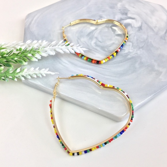 marie and lux Jewelry - 5 for $25 Large Hoop Heart Beads Earrings